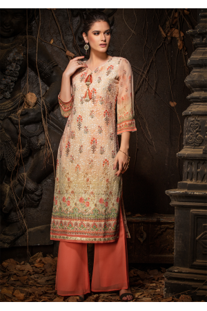 Orange Color Designer Georgette Kurti